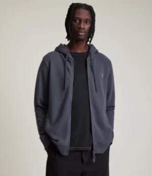 Image of AllSaints Mens Raven Zip Hoodie, Deep Space Blue, Size: S