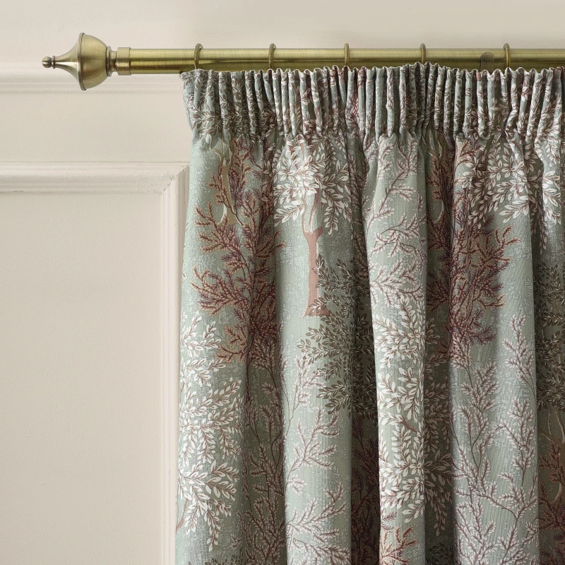 Image of Catherine Lansfield Catherine Lansfield 'Woodland Trees' Lined Pencil Pleat Curtains in Green Size: 168cm width x 183cm drop Green 168cm width x 183