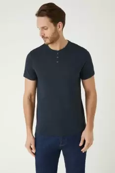 Image of Navy Grandad Neck T-Shirt