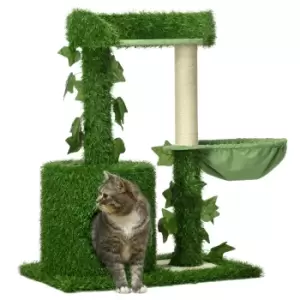 Image of PawHut 77cm Cat Tree for Indoor Cats with Green Leaves, Multi Levels Cat Climbing Tree with Sisal Scratching Posts, Perch Hammock, Condo Green