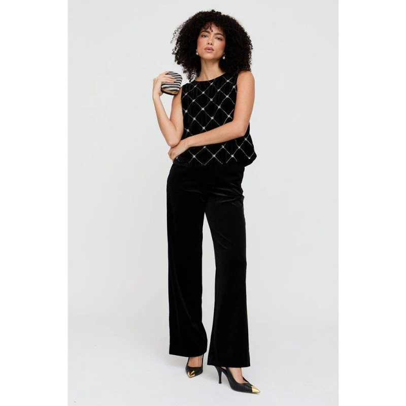 Image of Lily and Lionel Lily and Lionel Valerie Straight Leg Velvet Trouser In Black female 12 (M)