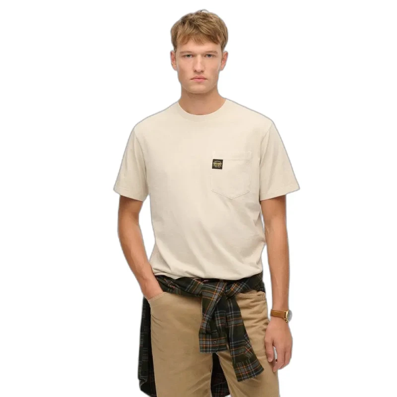 Image of Superdry Pocket T-Shirt with contrast stitching Superdry Beige Male S
