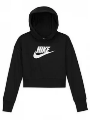 Image of Nike Girls Nsw Club Crop Hoodie Hbr, Black/White, Size S=8-10 Years, Women