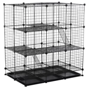 Image of Pawhut 3 Level DIY Pet Playpen Metal Small Animal Cage Guinea Pig Rabbit Ferret Chinchillas Cage 4 Doors Bottom Trays Black