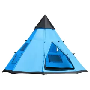 Image of Outsunny 6 Men Tipi Tent w/ Mesh Windows - Blue