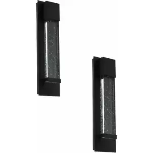 Image of Loops - 2 pack IP44 Outdoor Wall Light Black Bubble Glass 3.3W LED Porch Lamp
