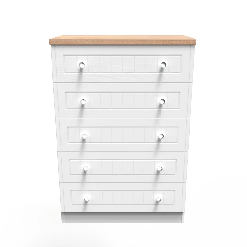 Image of Ready Assembled 2 U Norton 5 Drawer Chest (Ready Assembled) in White Size: Large White Unisex Large