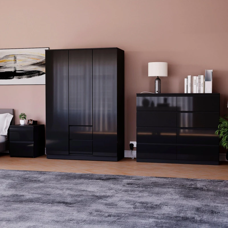 Image of Lassic Vida Designs Glinton Gloss 3 Piece Bedroom Set 10 Black unisex 3 Piece