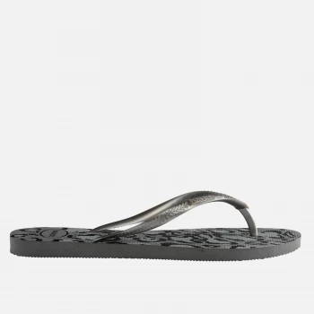 Image of Havaianas Womens Slim Animals Flip Flops - Grey/Silver Bright - UK 3/UK 4