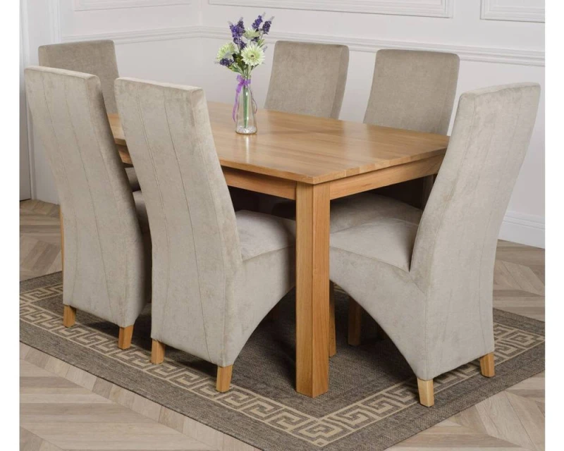 Image of Thats Furniture Oslo 150 x 90cm Medium Oak Dining Table & 6 Lola Fabric Chairs in Grey Grey Unisex 150 x 90 cm