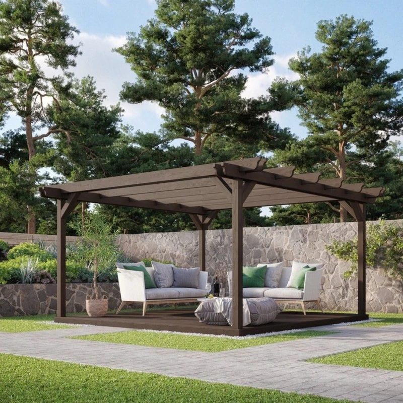 Image of Rutland County Garden Furniture Ltd Double Garden Pergola & Decking Kit, L300 x W300 cm, Rustic Brown Brown Unisex