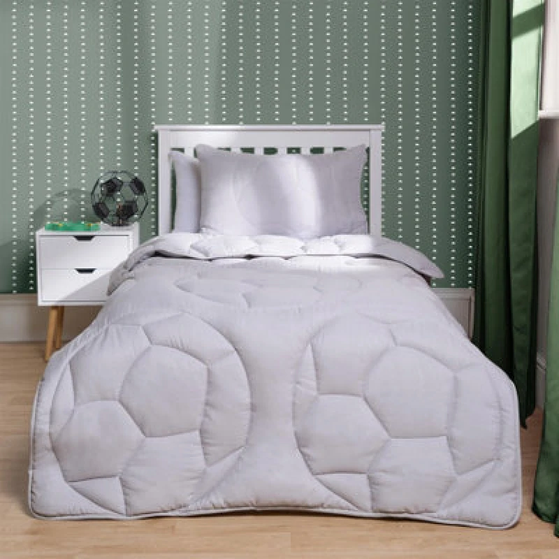 Image of OHS OHS Coverless 7.5 Tog Football Duvet Cover Pillowcase Embossed Set Quilted in Light Grey Size: Single Light Grey Single Unisex 5027434210800