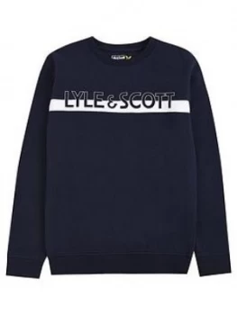 Image of Lyle & Scott Boys Block Logo Crew Neck Sweat - Navy