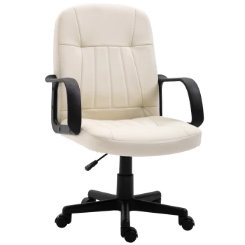 Image of HOMCOM Swivel Executive Office Chair Home Mid Back PU Leather Computer Desk Chair for Adults with Arm, Wheels, Cream AOSOM UK