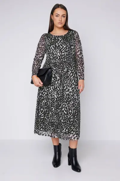 Image of Evans Printed Mesh Midaxi Dress Grey