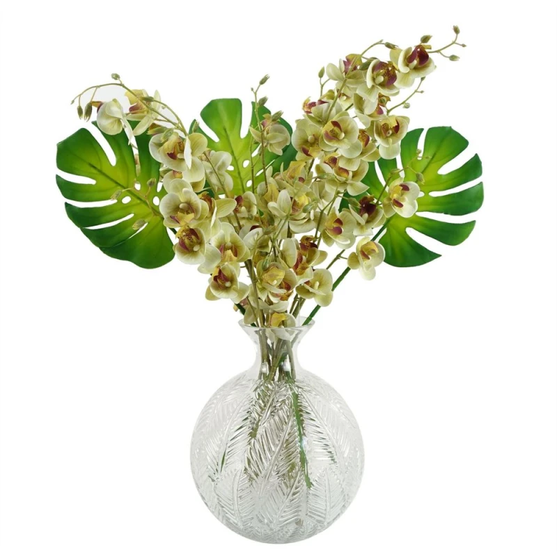 Image of Leaf Leaf 65cm Tropical Orchid Display with Glass Ball Vase Green