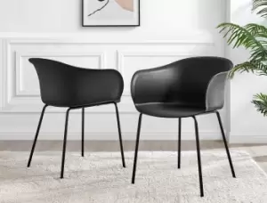 Image of Set of 2 Harper Scandi Inspired Plastic 'Bat Chair' Dining Chairs With Black Powder-Coated Metal Legs