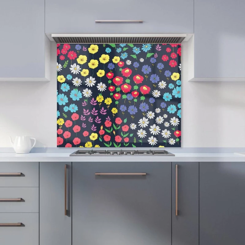 Image of Warren Reed - Designer Multicoloured Flower Pattern Kitchen Splashback in Red Size: 600mm x 650mm Red Unisex 600mm x 650mm