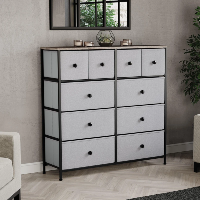 Image of Lassic Chorley 10 Drawer Fabric Storage Chest UKFR Beige & Grey Wo unisex 10 Drawer