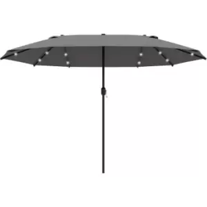 Image of Outsunny 4.4m Double-Sided Sun Umbrella Patio Parasol Solar Lights Dark Grey