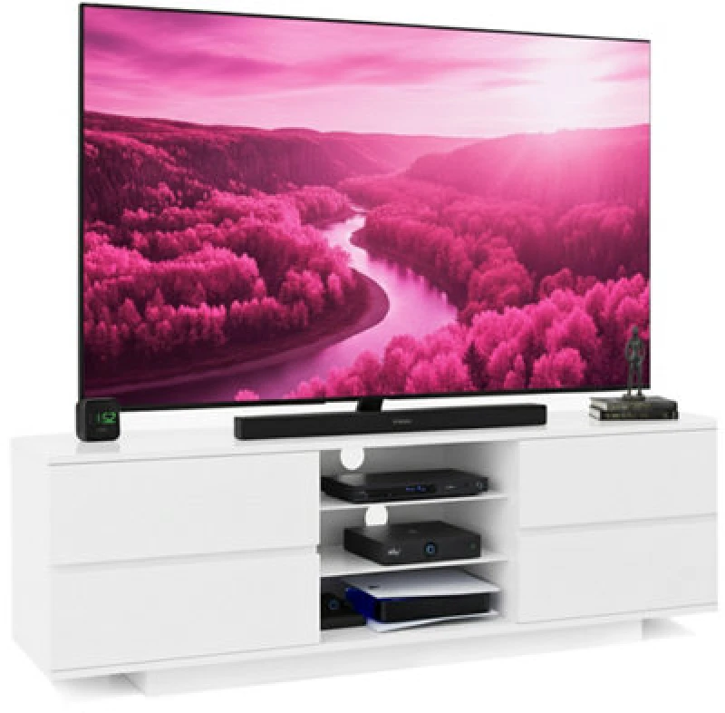 Image of CENTURION SUPPORTS Centurion Supports - Avitus Premium High Gloss White with 4-White Drawers & 3-Shelf 32'-65' led/ oled / lcd tv Cabinet Avitus White