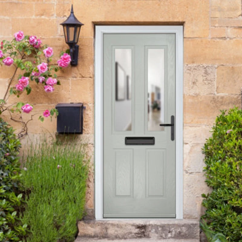 Image of Lacerta Composite Door Carnoustie Agate Grey 920mm X 2090mm Open In Left Hand Clear Glass 10 Year Guarantee - Free Delivery & Smart Lock