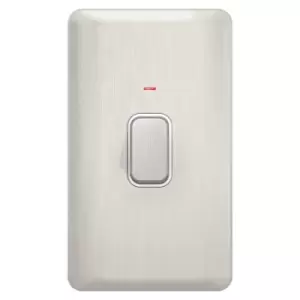 Image of Schneider Electric Lisse Screwless Deco - Double 1 Way Control Switch, with Neon Indicator, Double Pole, 50A, GGBL4021WSS, Stainless Steel with White