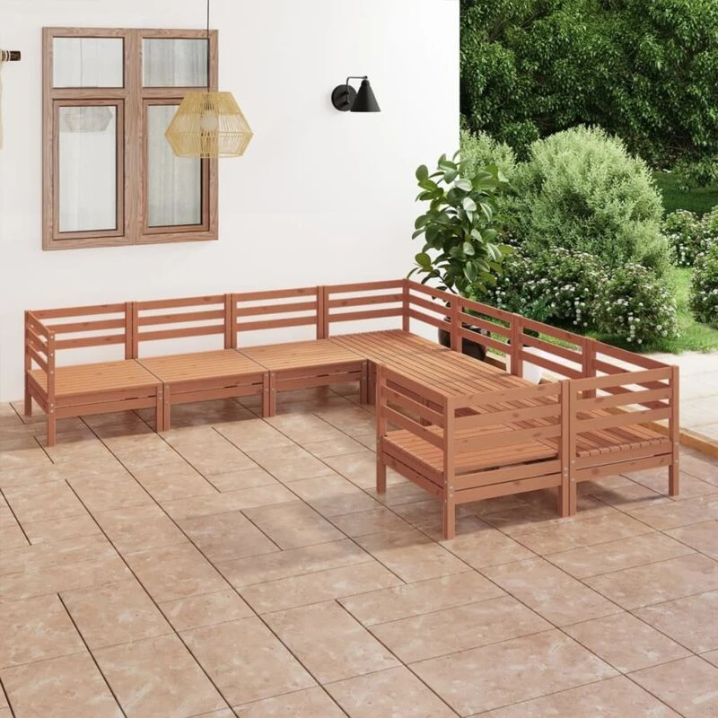 Image of vidaXL 8 Piece Garden Lounge Set Solid Wood Pine Honey Brown, Brown 3083247