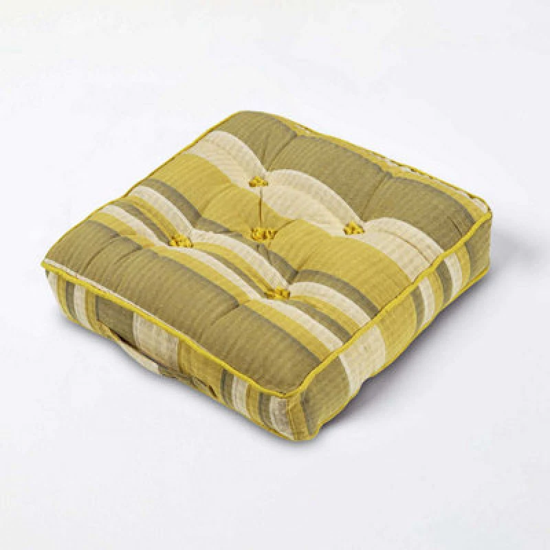 Image of Homescapes Morocco Striped Cotton Floor Cushion Yellow