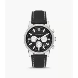 Image of Michael Kors Mens Hutton Chronograph Leather Watch - Black