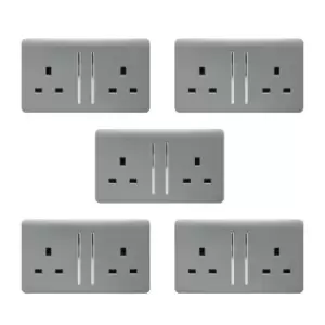 Image of Trendi 2G 13A Switched Socket, 5 Pack - Silver