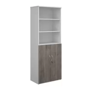 Image of Duo combination unit with open top 2140mm high with 5 shelves - white with grey oak lower doors