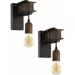 Image of Loops - 2 pack LED Wall Light / Sconce Industrial Rust Effect Hangman 1x 60W E27
