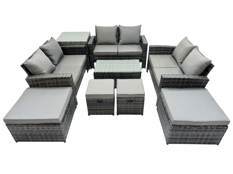 Image of Fimous Lounge Double Seat Sofa Coffee Table Set with Side Table 4 Stools in Dark Grey Dark Grey Unisex