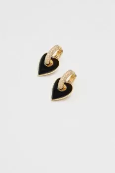 Image of Gold Plated Cubic Zirconia And Jet Enamel Heart Earrings