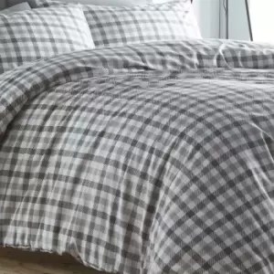 Image of Portfolio - Home Gingham Check Grey Double Duvet Cover Set Woven Chequered Bedding Bed Set Bed Linen - Grey