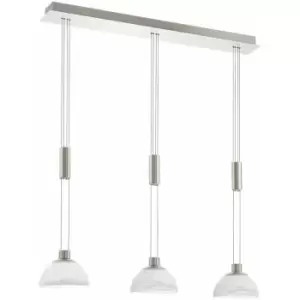 Image of Pendant Light Colour Satin Nickel Shade White Glass Alabaster Bulb LED 3x6W