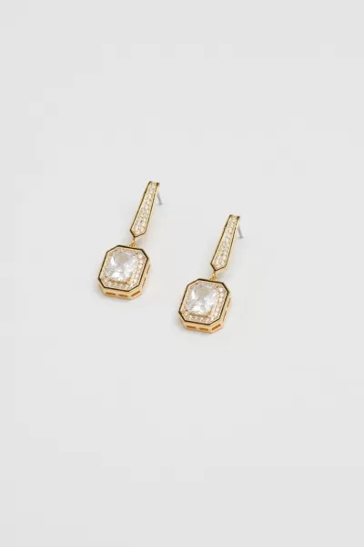 Image of Gold Plated Cubic Zirconia And Jet Enamel Drop Earrings