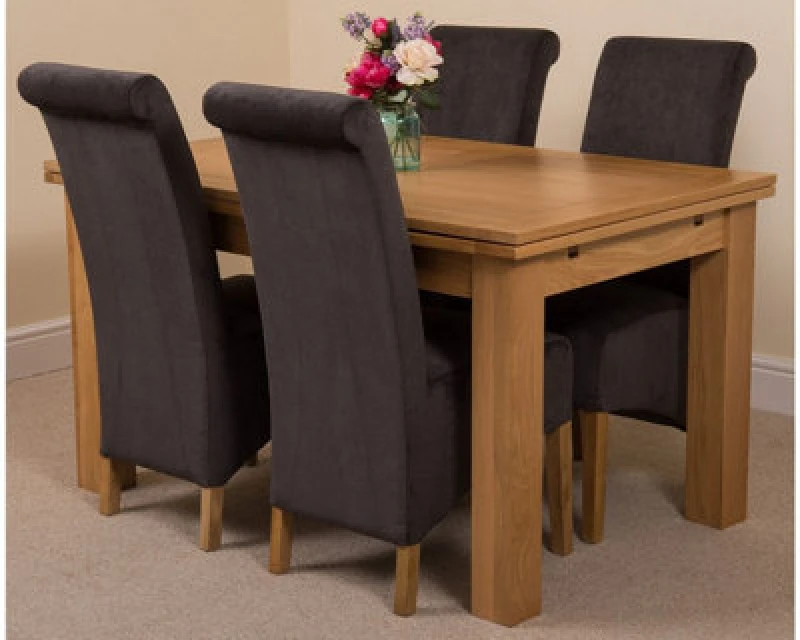 Image of Thats Furniture Richmond 140-220cm Oak Extending Dining Table + 4 Montana Fabric Chairs in Black Unisex