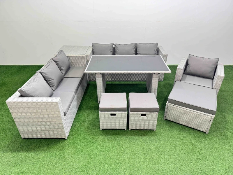 Image of Fimous Patio Garden Furniture Sets with Side Table 3 Stool Light Grey Light Grey Unisex