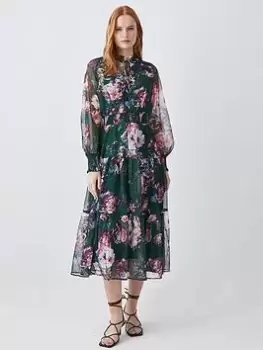 Image of Karen Millen Shirred Detail Woven Maxi Dress - Floral, Multi, Size 10, Women