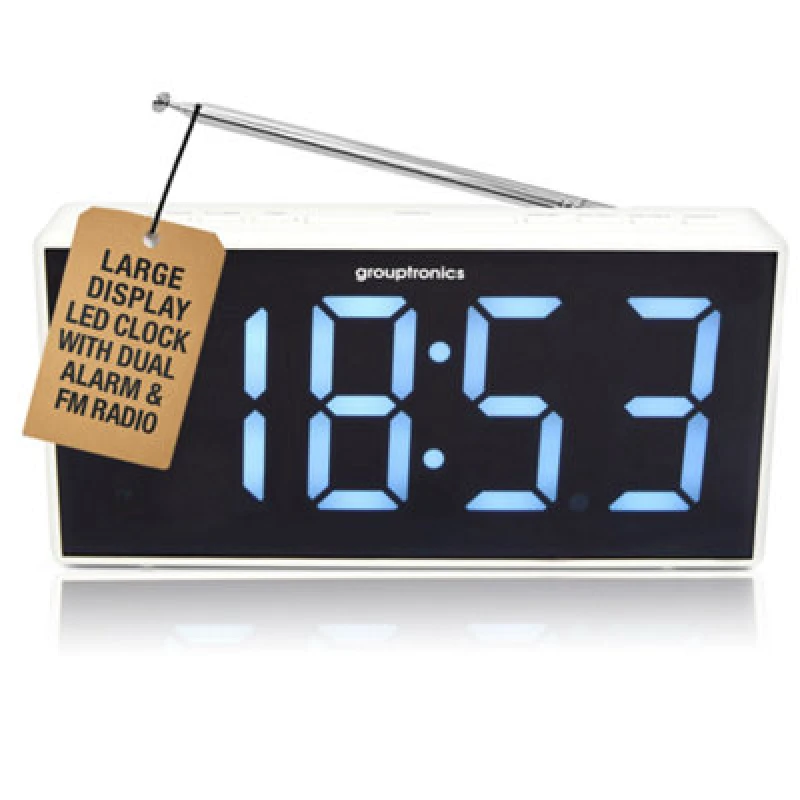 Image of Grouptronics Gtcr-T1M White Large Digit Digital Alarm Clock Radio With 9-Inch Display And Adjustable Brightness Control