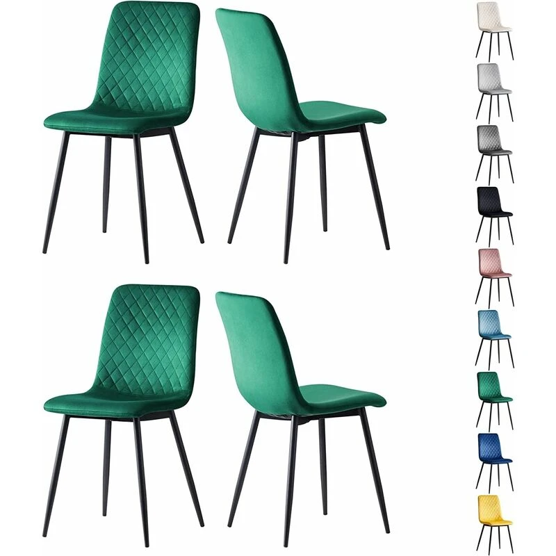 Image of MCC DIRECT Set of 4 Designer Velvet Fabric Dining Chairs Metal Legs Lexi Chairs green LX0410