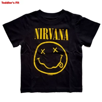 Image of Nirvana - Yellow Smiley Kids 12 Months T-Shirt - Black