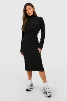 Image of Soft Rib Roll Neck Midi Dress