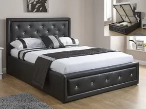 Image of GFW Hollywood 4ft6 Double Black Upholstered Faux Leather Ottoman Bed Frame