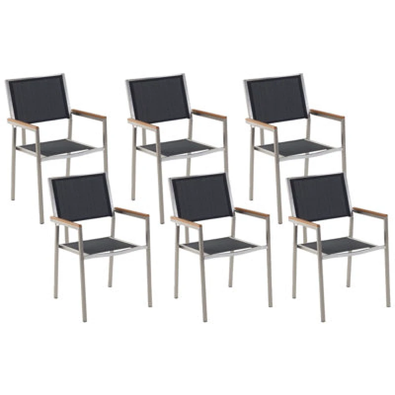 Image of Beliani Set Of 6 Garden Chairs Grosseto Stainless Steel Black