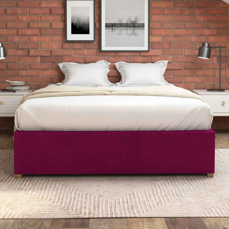 Image of Aspire Furniture Aspire Platform Ottoman Bed, Flat Packed Frame, Plush Berry, Size King MFP111284