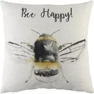 Image of Evans Lichfield Bee Happy Cushion Cover (One Size) (Black/Yellow/White) - Black/Yellow/White