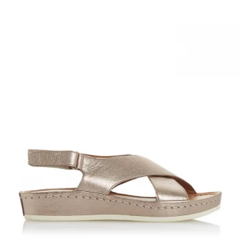 Image of Dune Silver Leather 'Lauder' Mid Wedge Heel Ankle Strap Sandals - 3